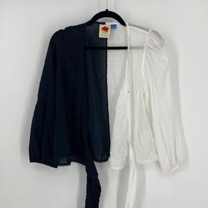 Anthropologie FARM Two Tone Long Sleeve Wrap Blouse
